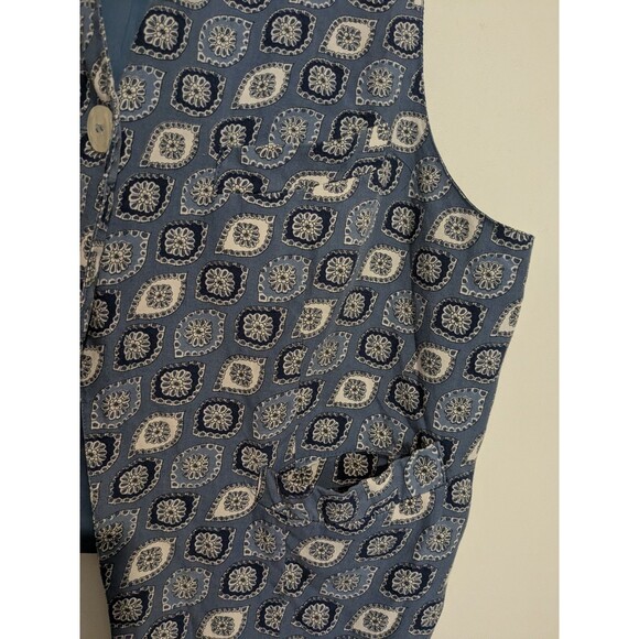 Vintage 90s Jones & Co Blue Foulard Rayon Women's Vest Top M Buckle Back - Picture 3 of 5